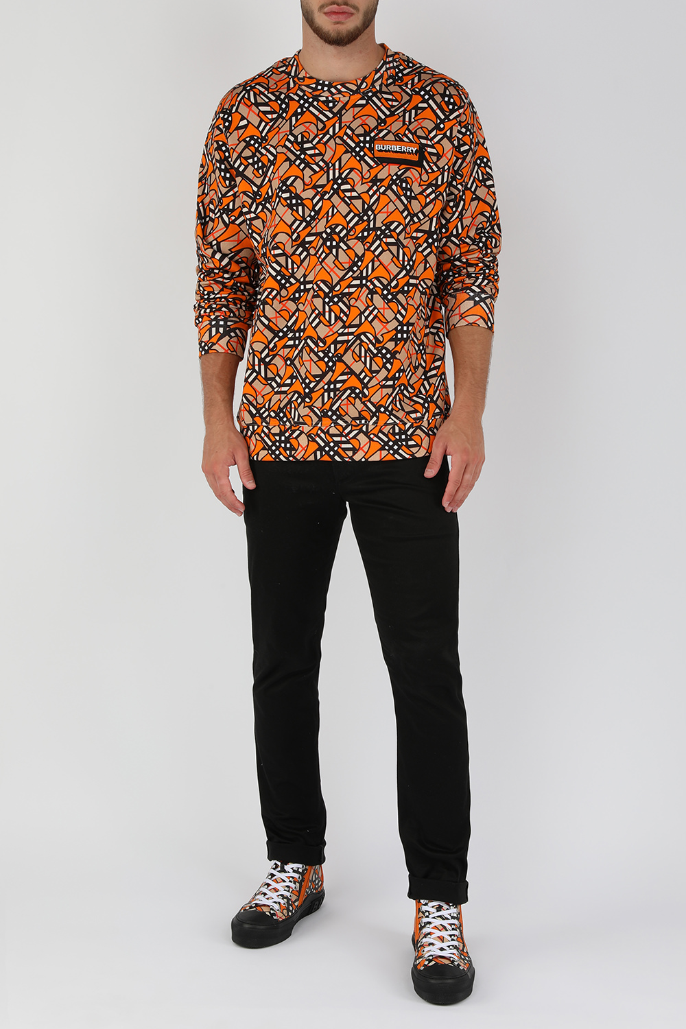 סווטשירט עם פרינט מונוגרמי ולוגו פאץ'